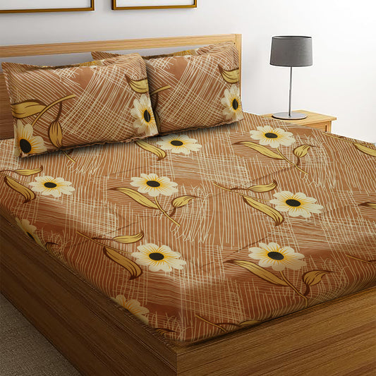 Queen (Rust) Bedsheet Size 90x100 With 2 Pillow Cover: 21X27 Inch, 300TC