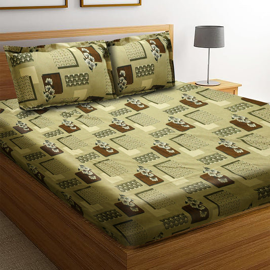 Queen (Green) Bedsheet Size 90x100 With 2 Pillow Cover: 21X27 Inch, 300TC