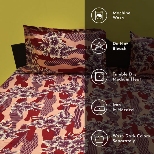 Queen (Pink and Red) Bedsheet Size 90x100 With 2 Pillow Cover: 21X27 Inch, 300TC