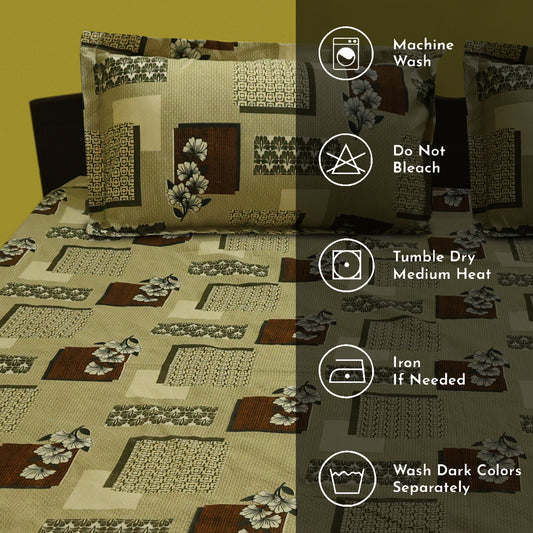 Queen (Green) Bedsheet Size 90x100 With 2 Pillow Cover: 21X27 Inch, 300TC