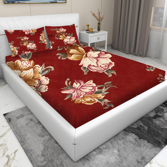 Queen (Maroon and Pink) Bedsheet Size 90x100 With 2 Pillow Cover: 21X27 Inch, 300TC
