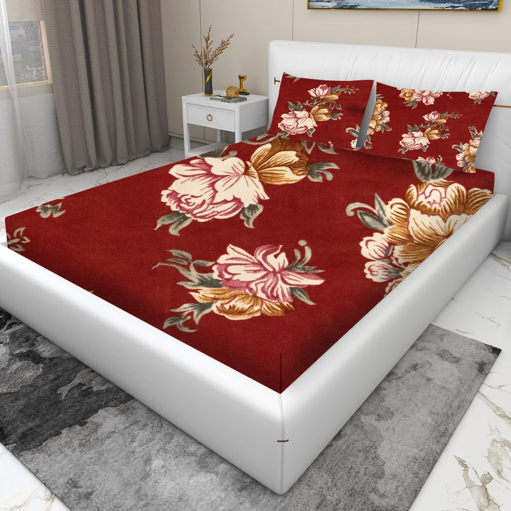 Queen (Maroon and Pink) Bedsheet Size 90x100 With 2 Pillow Cover: 21X27 Inch, 300TC